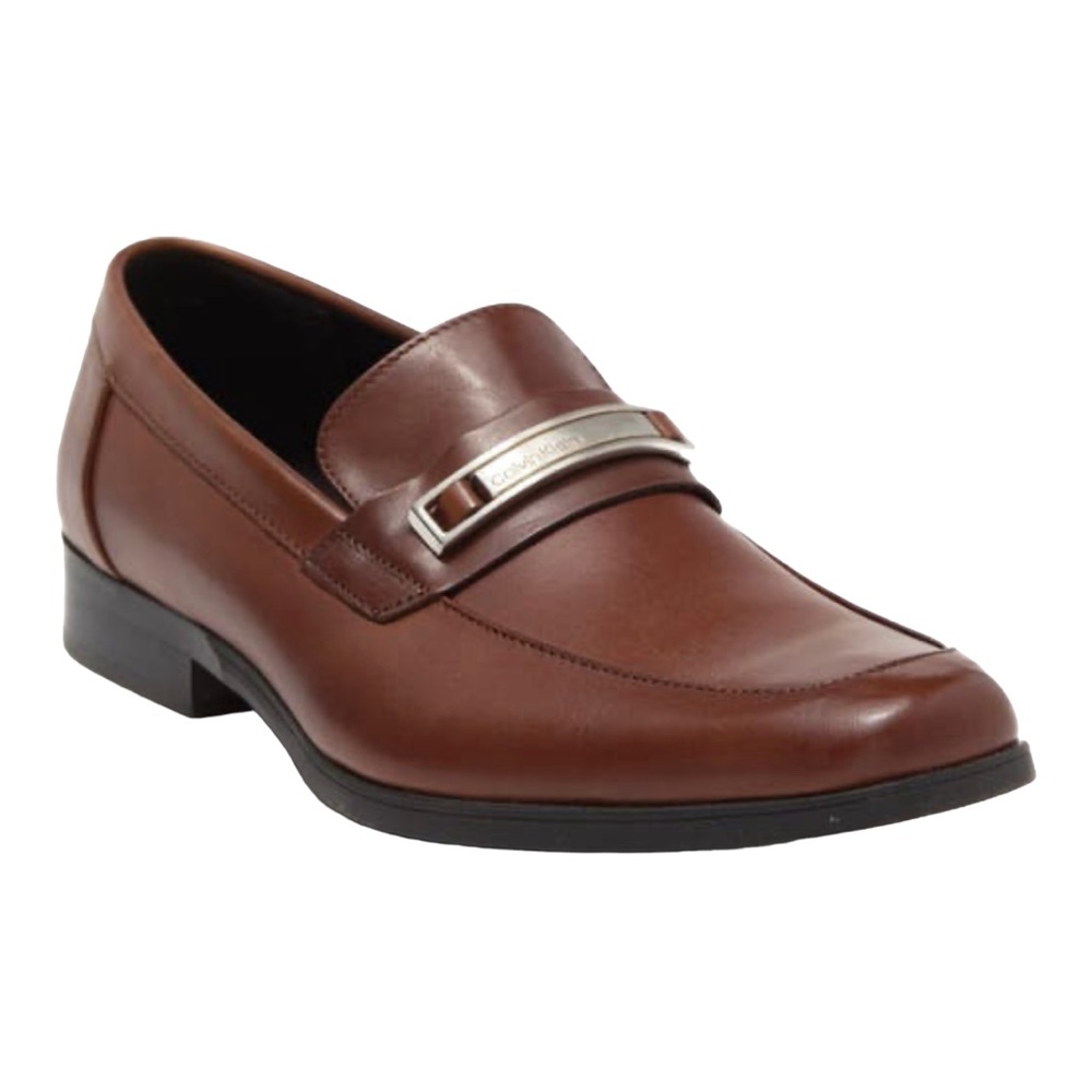 Calvin Klein Jameson Loafer Leather Dress Shoes (Men) Color: Medium Brown 211